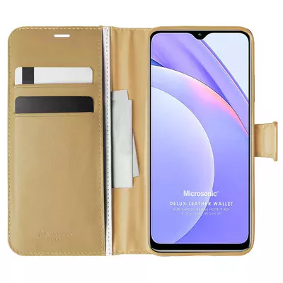 Microsonic Xiaomi Redmi Note 9 4G Kılıf Delux Leather Wallet Gold