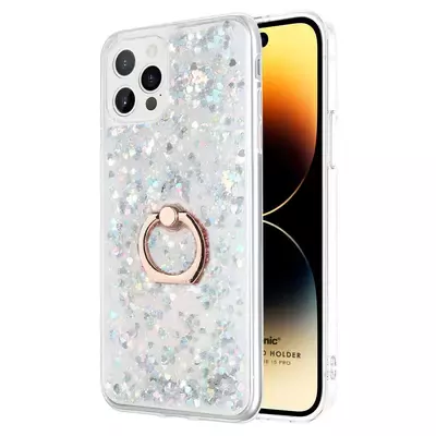 Microsonic Apple iPhone 15 Pro Kılıf Glitter Liquid Holder Gümüş