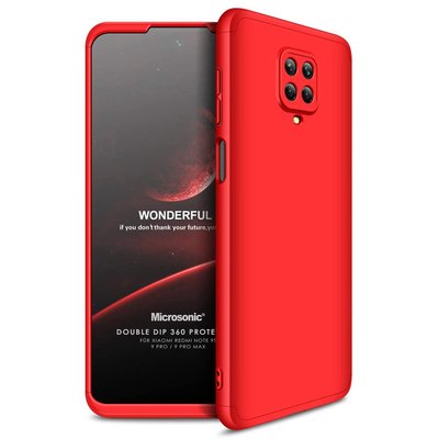 Microsonic Xiaomi Redmi Note 9 Pro Kılıf Double Dip 360 Protective AYS Kırmızı