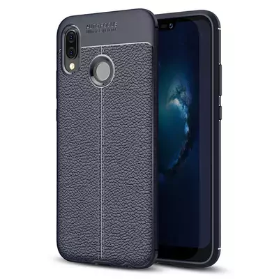 Microsonic Huawei P20 Lite Kılıf Deri Dokulu Silikon Lacivert