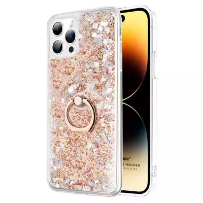 Microsonic Apple iPhone 15 Pro Max Kılıf Glitter Liquid Holder Gold