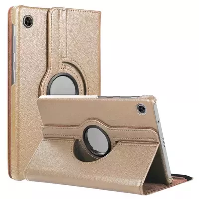 Microsonic Samsung Galaxy Tab A9 Kılıf 360 Rotating Stand Deri Gold