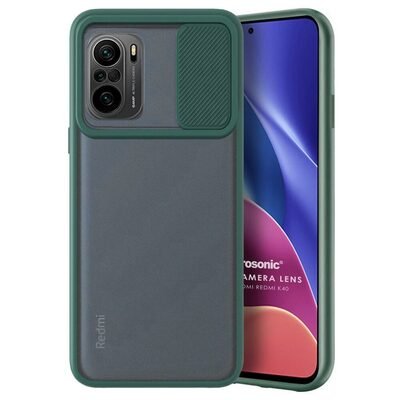 Microsonic Xiaomi Redmi K40 Pro+ Kılıf Slide Camera Lens Protection Koyu Yeşil