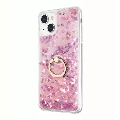 Microsonic Apple iPhone 15 Plus Kılıf Glitter Liquid Holder Pembe