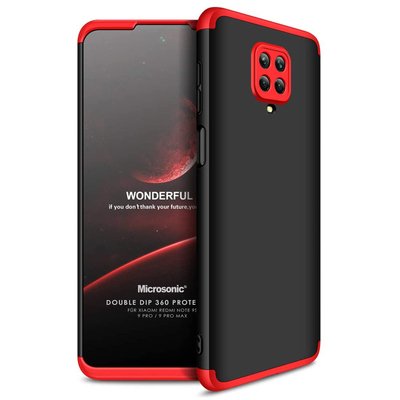 Microsonic Xiaomi Redmi Note 9 Pro Kılıf Double Dip 360 Protective AYS Siyah Kırmızı