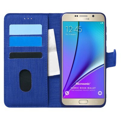 Microsonic Samsung Galaxy Note 5 Kılıf Fabric Book Wallet Lacivert