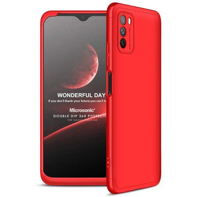 Microsonic Xiaomi Poco M3 Kılıf Double Dip 360 Protective AYS Kırmızı