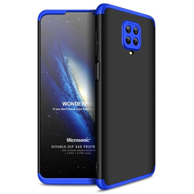 Microsonic Xiaomi Redmi Note 9 Pro Kılıf Double Dip 360 Protective AYS Siyah Mavi