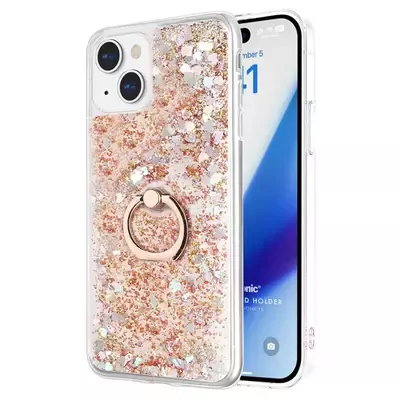 Microsonic Apple iPhone 15 Plus Kılıf Glitter Liquid Holder Gold