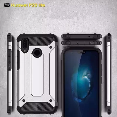 Microsonic Huawei P20 Lite Kılıf Rugged Armor Gümüş