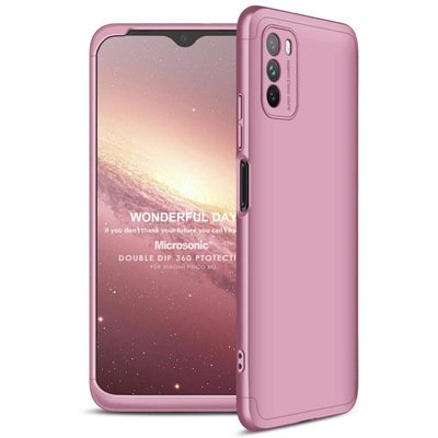 Microsonic Xiaomi Poco M3 Kılıf Double Dip 360 Protective AYS Rose Gold