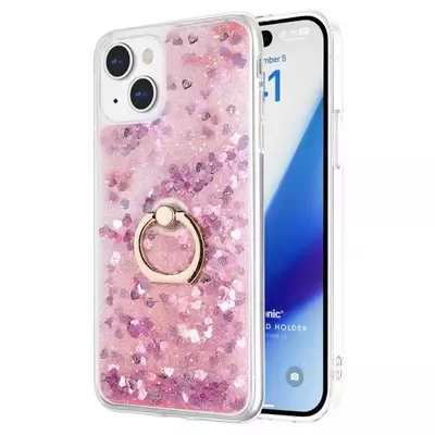 Microsonic Apple iPhone 15 Kılıf Glitter Liquid Holder Pembe