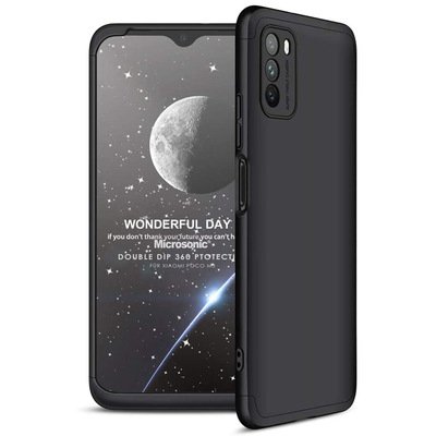 Microsonic Xiaomi Poco M3 Kılıf Double Dip 360 Protective AYS Siyah