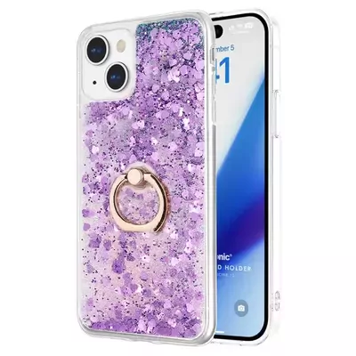 Microsonic Apple iPhone 15 Kılıf Glitter Liquid Holder Mor