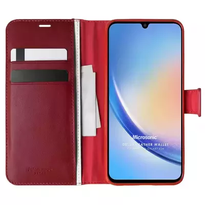 Microsonic Samsung Galaxy A34 Kılıf Delux Leather Wallet Kırmızı