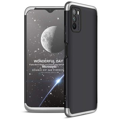 Microsonic Xiaomi Poco M3 Kılıf Double Dip 360 Protective AYS Siyah Gri