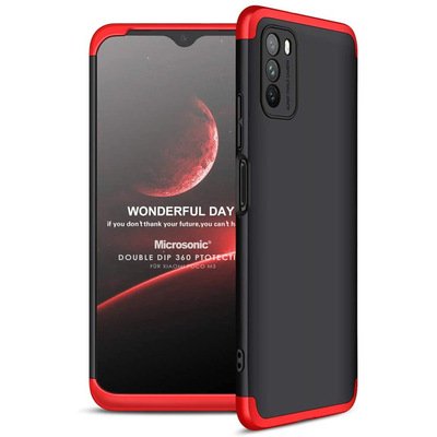 Microsonic Xiaomi Poco M3 Kılıf Double Dip 360 Protective AYS Siyah Kırmızı