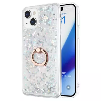 Microsonic Apple iPhone 15 Kılıf Glitter Liquid Holder Gümüş