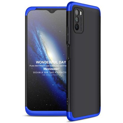 Microsonic Xiaomi Poco M3 Kılıf Double Dip 360 Protective AYS Siyah Mavi