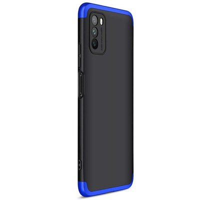 Microsonic Xiaomi Poco M3 Kılıf Double Dip 360 Protective AYS Siyah Mavi