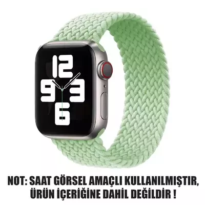 Microsonic Apple Watch Series 5 44mm Kordon, (Large Size, 160mm) Braided Solo Loop Band Açık Yeşil