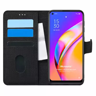 Microsonic Oppo Reno 5 Lite Kılıf Fabric Book Wallet Siyah