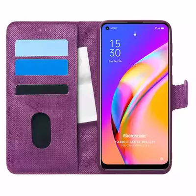 Microsonic Oppo Reno 5 Lite Kılıf Fabric Book Wallet Mor