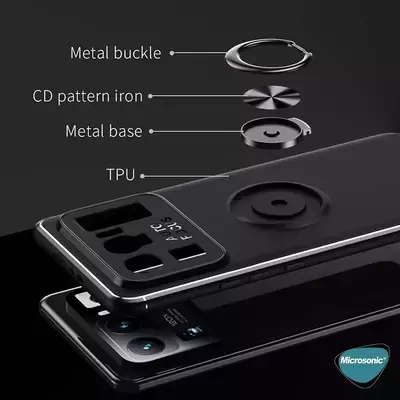 Microsonic Xiaomi Mi 11 Ultra Kılıf Kickstand Ring Holder Siyah Mavi