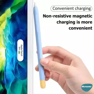 Microsonic Apple Pencil (2. nesil) Kılıf Mat Silikon Sarı Mavi