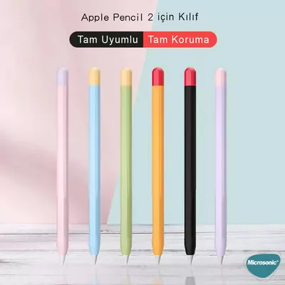 Microsonic Apple Pencil (2. nesil) Kılıf Mat Silikon Sarı Mavi