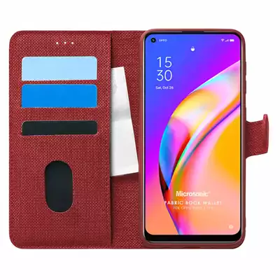 Microsonic Oppo Reno 5 Lite Kılıf Fabric Book Wallet Kırmızı