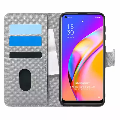 Microsonic Oppo Reno 5 Lite Kılıf Fabric Book Wallet Gri