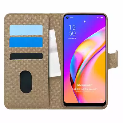 Microsonic Oppo Reno 5 Lite Kılıf Fabric Book Wallet Gold