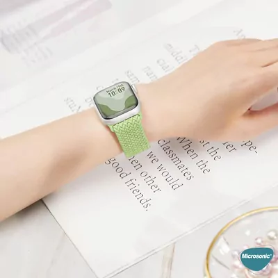 Microsonic Apple Watch Ultra 3 Kordon, (Large Size, 160mm) Knitted Fabric Single Loop Açık Yeşil