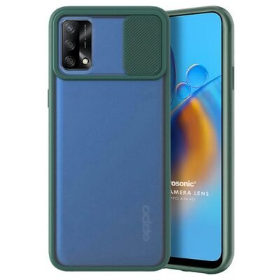 Microsonic Oppo A74 4G Kılıf Slide Camera Lens Protection Koyu Yeşil