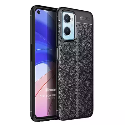 Microsonic Oppo A76 Kılıf Deri Dokulu Silikon Siyah