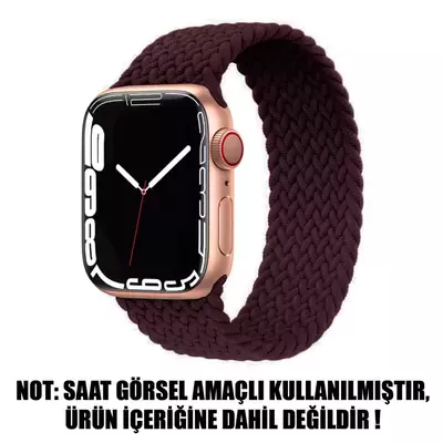 Microsonic Apple Watch Series 5 44mm Kordon, (Small Size, 127mm) Braided Solo Loop Band Koyu Bordo