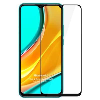 Microsonic Xiaomi Redmi 9 Kavisli Temperli Cam Ekran Koruyucu Film Siyah