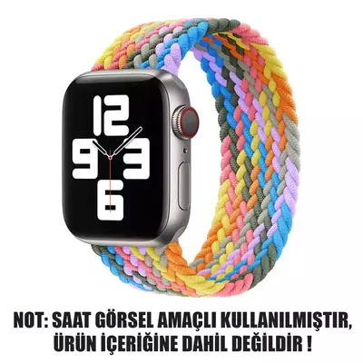 Microsonic Apple Watch Series 5 44mm Kordon, (Small Size, 127mm) Braided Solo Loop Band Gökkuşağı