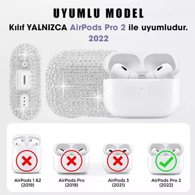 Microsonic AirPods Pro 2.Nesil Kılıf Diamond Swarovski Görünümlü Taşlı Gümüş