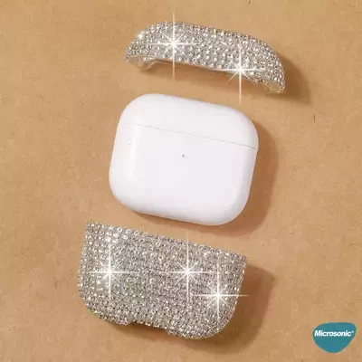 Microsonic AirPods Pro 2.Nesil Kılıf Diamond Swarovski Görünümlü Taşlı Gümüş