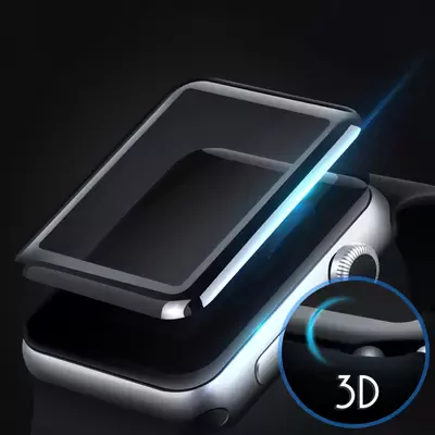 Microsonic Apple Watch Series 3 38mm 3D Kavisli Temperli Cam Full Ekran koruyucu Kırılmaz Film Siyah