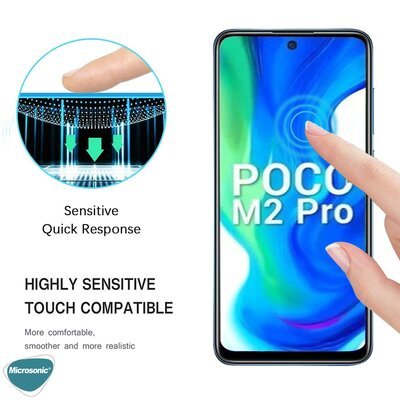 Microsonic Xiaomi Poco M2 Pro Kavisli Temperli Cam Ekran Koruyucu Film Siyah