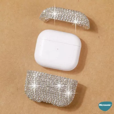 Microsonic Apple Airpods 4.Nesil / ANC Kılıf Diamond Swarovski Görünümlü Taşlı Siyah