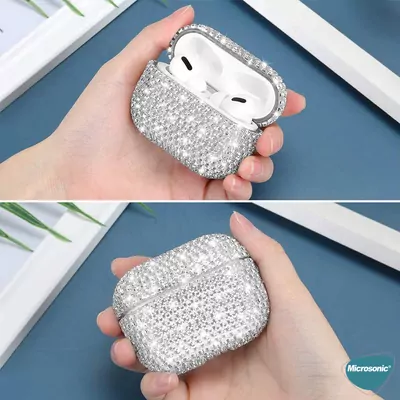 Microsonic Apple Airpods 4.Nesil / ANC Kılıf Diamond Swarovski Görünümlü Taşlı Siyah