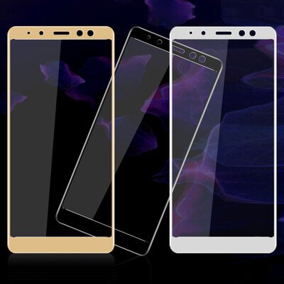 Microsonic Samsung Galaxy A8 2018 Kavisli Temperli Cam Ekran Koruyucu Film Gold