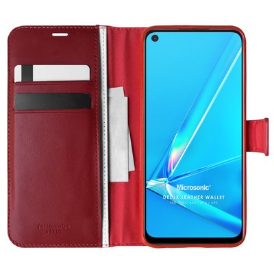 Microsonic Oppo A72 Kılıf Delux Leather Wallet Kırmızı