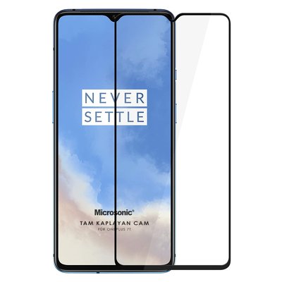 Microsonic OnePlus 7T Kavisli Temperli Cam Ekran Koruyucu Film Siyah