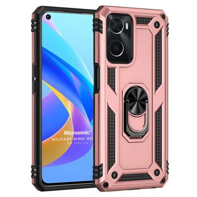 Microsonic Oppo A76 Kılıf Military Ring Holder Rose Gold