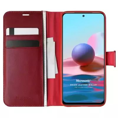 Microsonic Xiaomi Poco M5s Kılıf Delux Leather Wallet Kırmızı